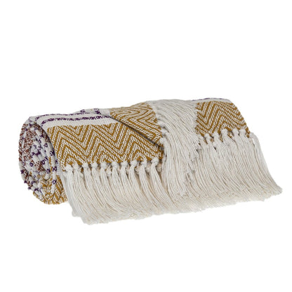 Mustard Woven Cotton Striped Throw Blanket HomeRoots