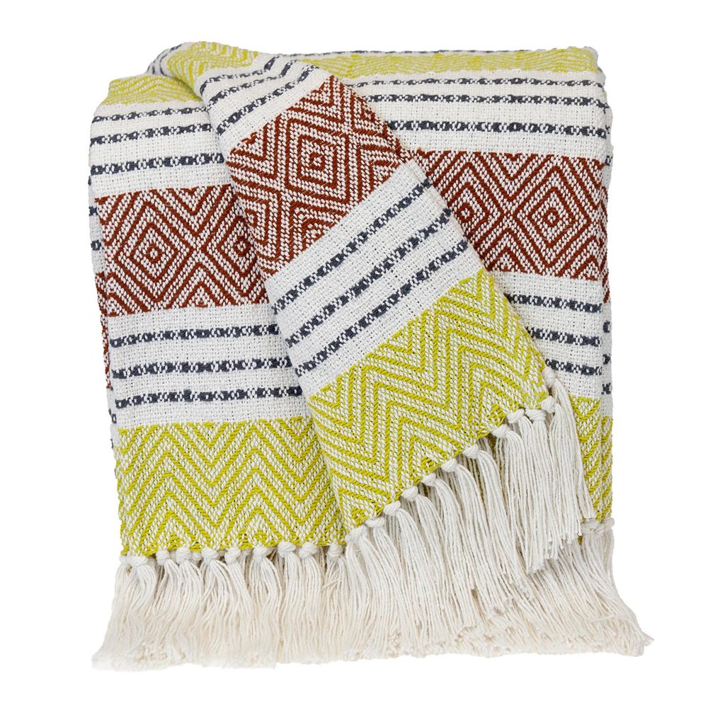 Burnt Orange Woven Cotton Striped Throw Blanket — view 1