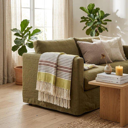 Burnt Orange Woven Cotton Striped Throw Blanket HomeRoots