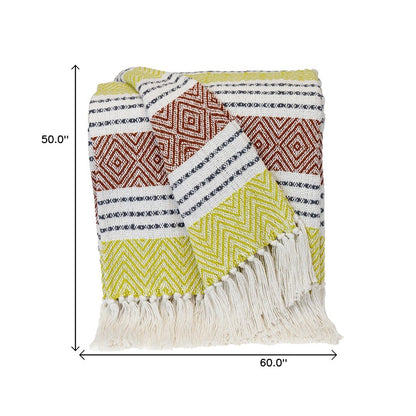 Burnt Orange Woven Cotton Striped Throw Blanket HomeRoots