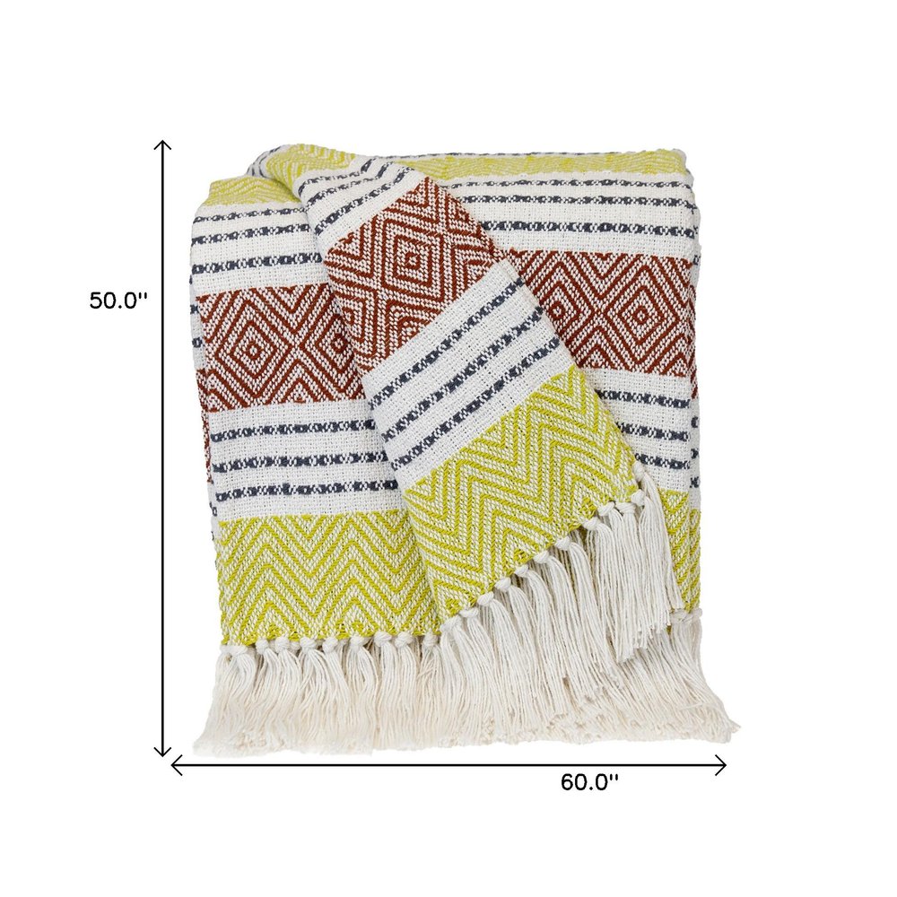 Burnt Orange Woven Cotton Striped Throw Blanket — view 4