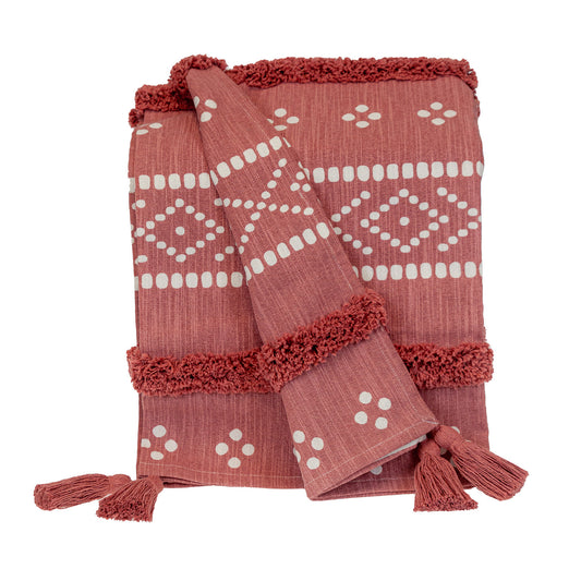 Pink Woven Cotton Striped Throw Blanket