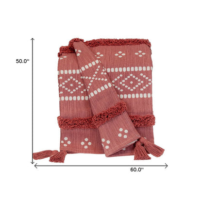 Pink Woven Cotton Striped Throw Blanket HomeRoots