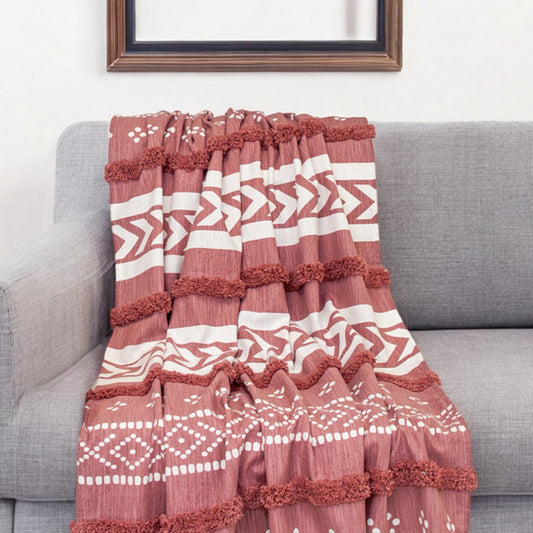 Pink Woven Cotton Striped Throw Blanket