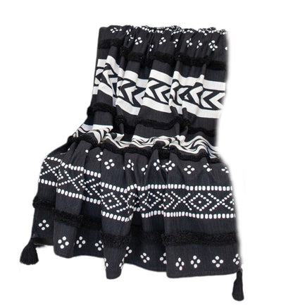 Blue and White Woven Cotton Striped Throw Blanket HomeRoots
