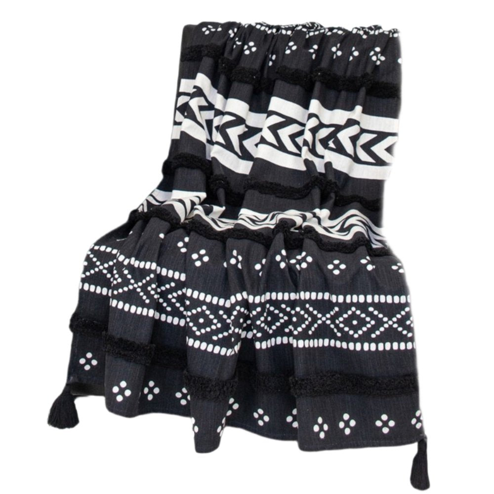 Blue and White Woven Cotton Striped Throw Blanket HomeRoots
