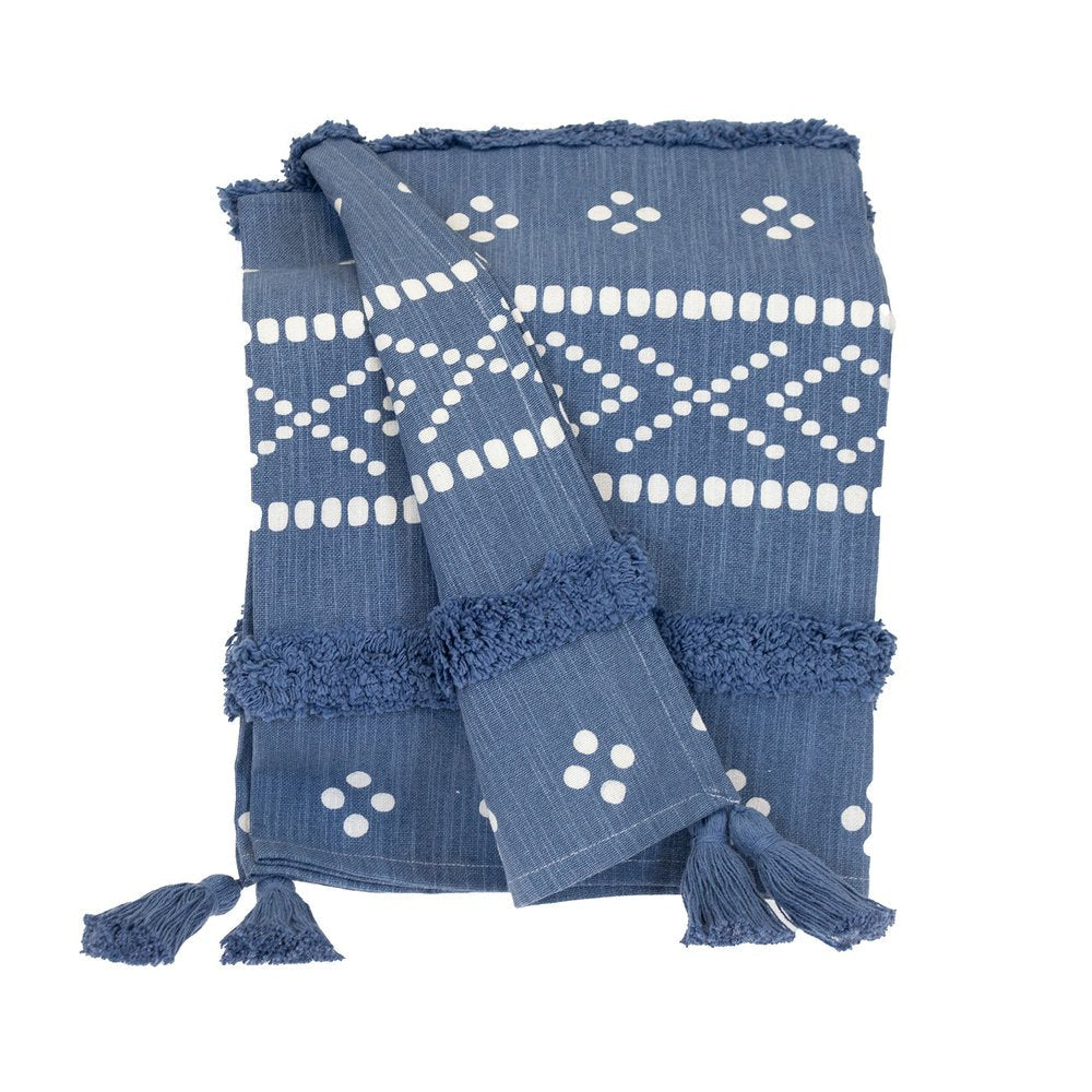 Blue Woven Cotton Striped Throw Blanket HomeRoots
