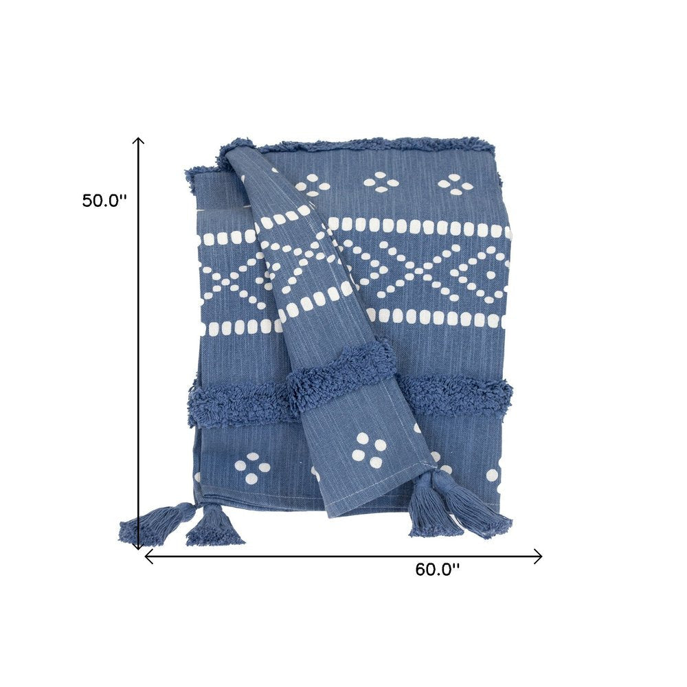 Blue Woven Cotton Striped Throw Blanket HomeRoots