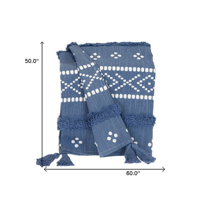 Blue Woven Cotton Striped Throw Blanket HomeRoots