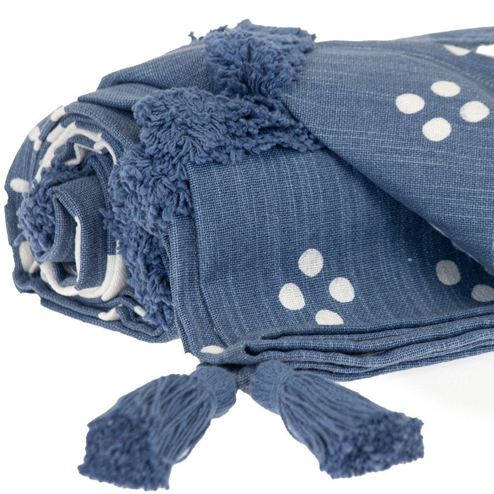Blue Woven Cotton Striped Throw Blanket — view 6