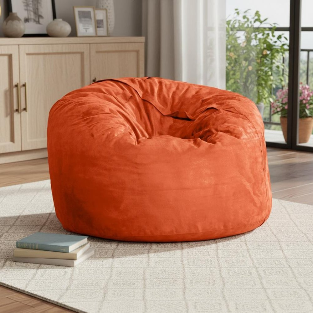 47" Orange Microsuede Classic Bean Bag HomeRoots
