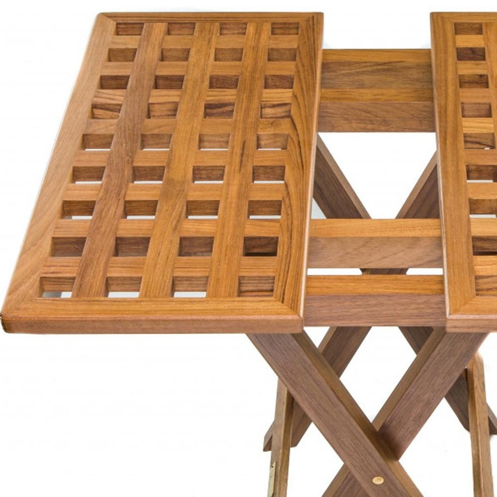 19" Brown Solid Teak Wood Square Indoor Outdoor Folding End Table HomeRoots