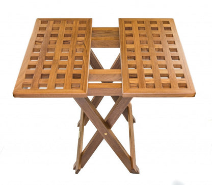 19" Brown Solid Teak Wood Square Indoor Outdoor Folding End Table HomeRoots