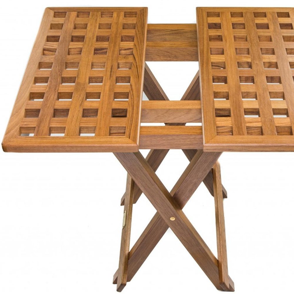 19" Brown Solid Teak Wood Square Indoor Outdoor Folding End Table HomeRoots