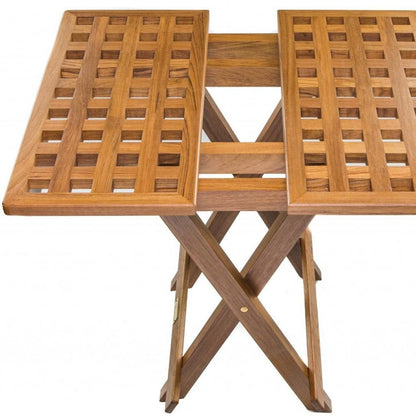 19" Brown Solid Teak Wood Square Indoor Outdoor Folding End Table HomeRoots