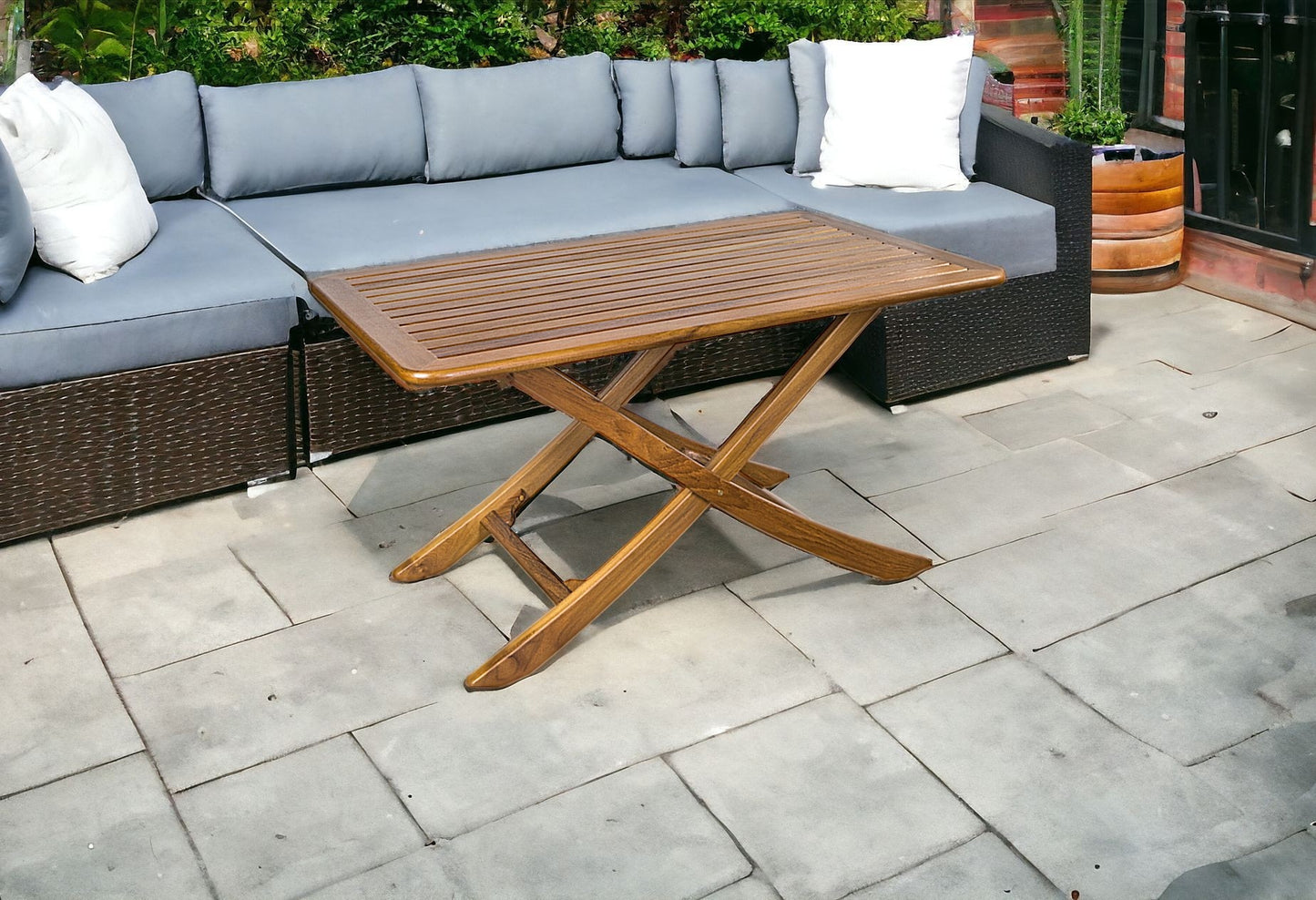 43" Brown Solid Wood Folding Outdoor Picnic Table