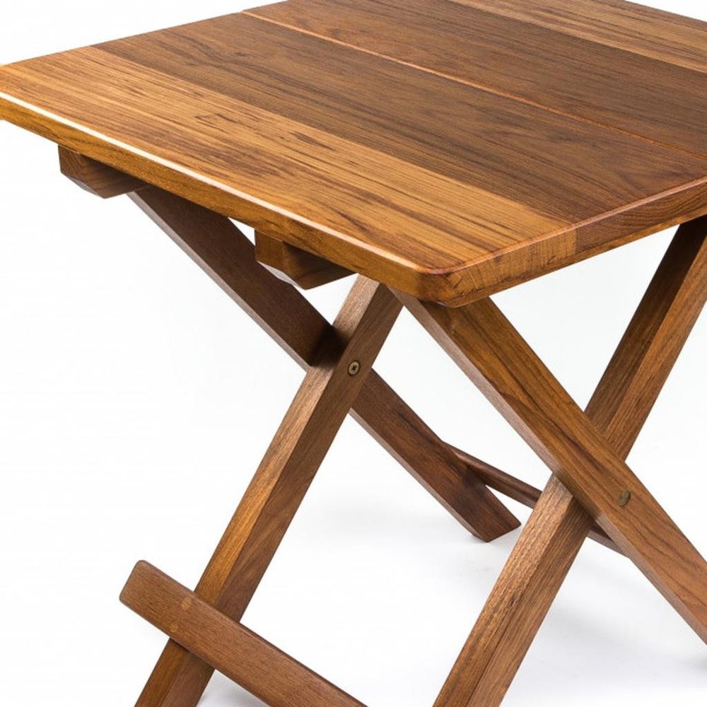 19" Brown Solid  Square Teak Folding Indoor Outdoor End Table HomeRoots
