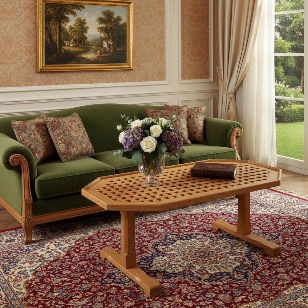 19" Brown Solid Teak Wood Hexagonal Coffee Table HomeRoots