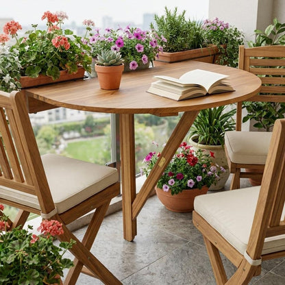 24" Brown Half Round Solid Wood Folding Outdoor Balcony Table HomeRoots