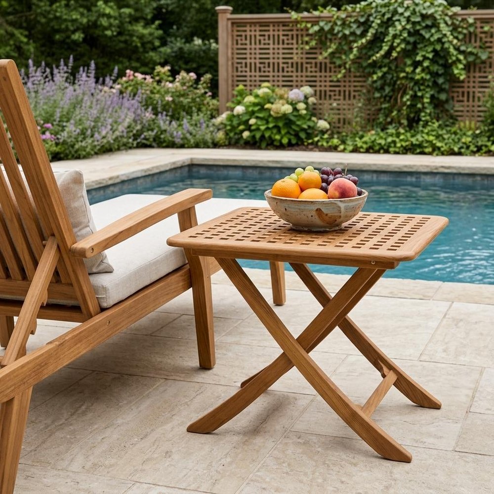 43" Brown Solid Wood Folding Outdoor Side Table HomeRoots