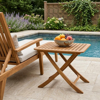 43" Brown Solid Wood Folding Outdoor Side Table HomeRoots
