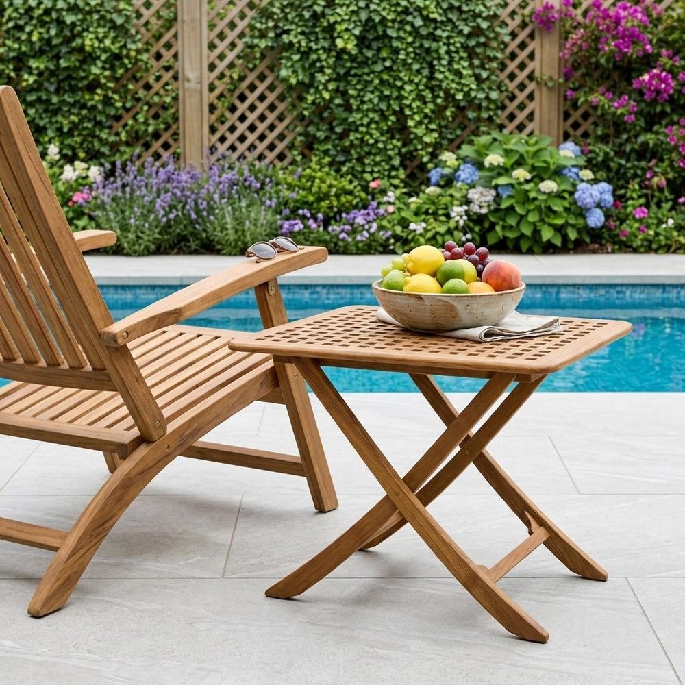 43" Brown Solid Wood Folding Outdoor Side Table HomeRoots