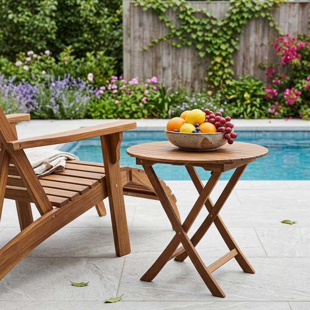 30" Brown Rounded Solid Wood Folding Outdoor Side Table HomeRoots
