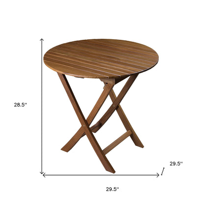 30" Brown Rounded Solid Wood Folding Outdoor Side Table