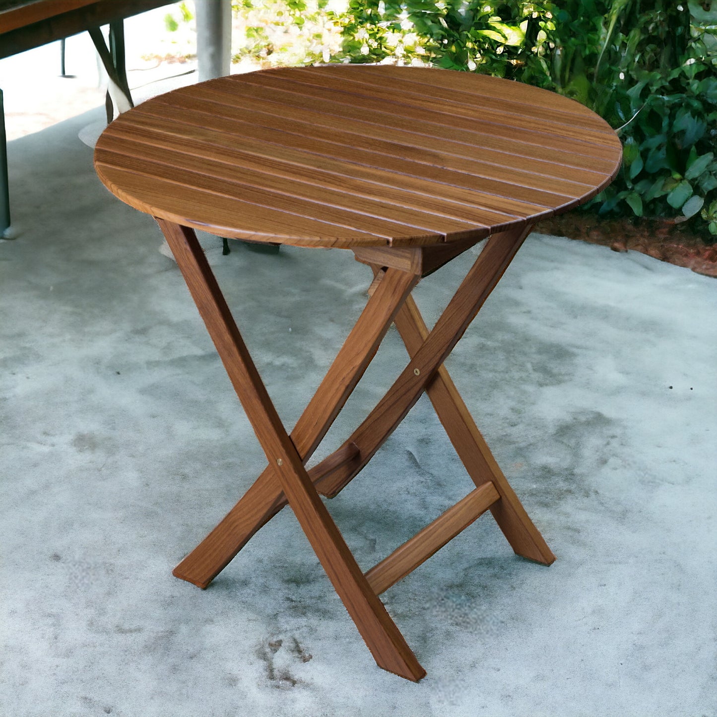 30" Brown Rounded Solid Wood Folding Outdoor Side Table - FurniFindUSA