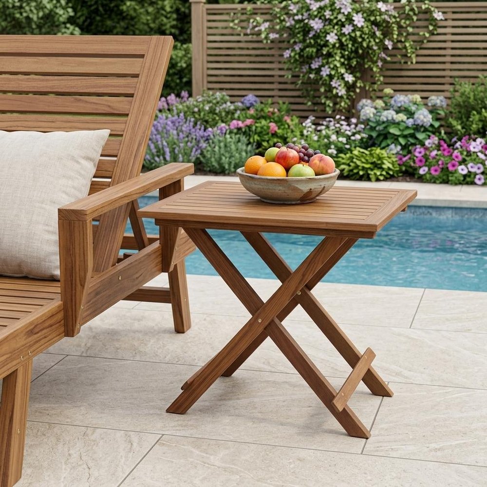 28" Brown Solid Wood Folding Outdoor Side Table HomeRoots