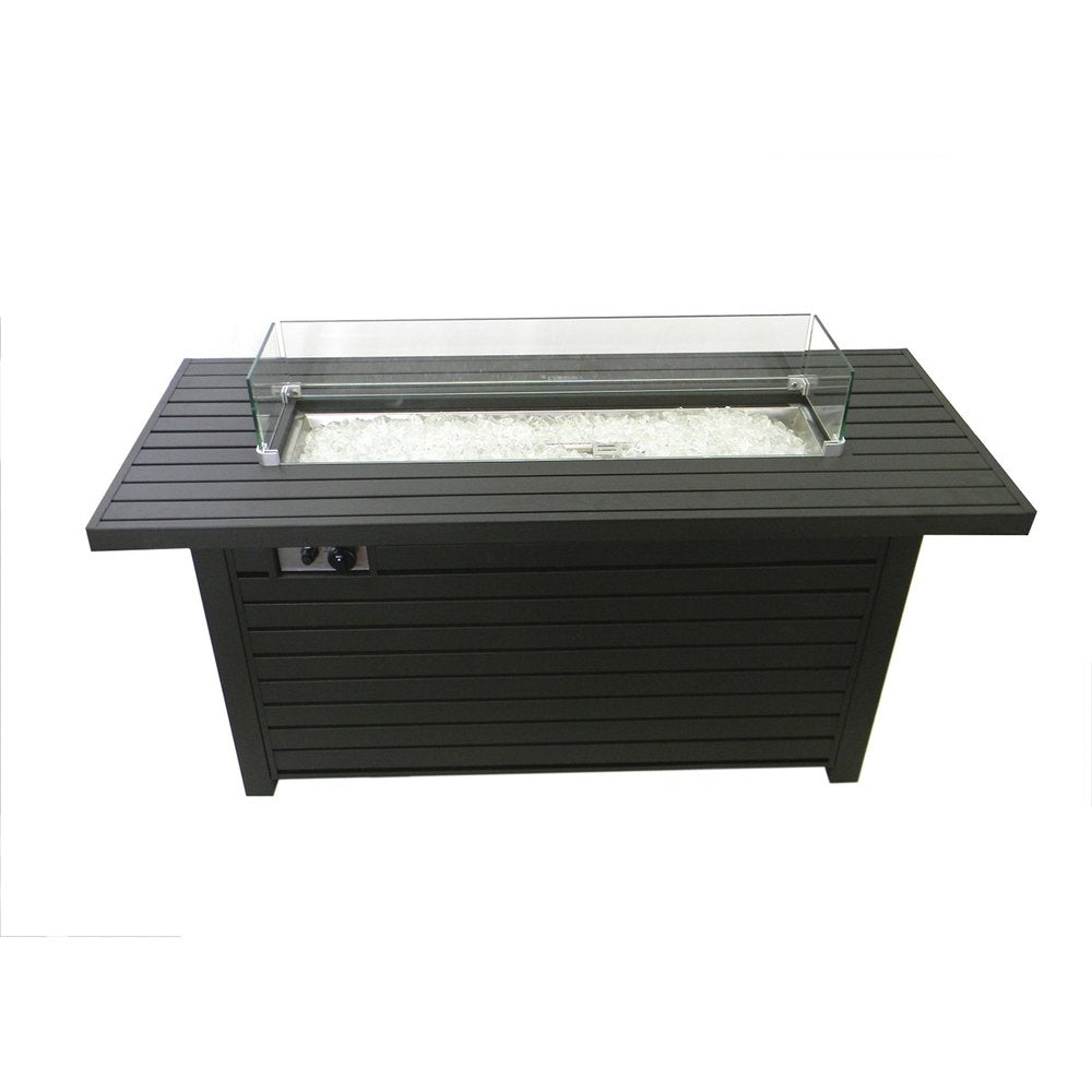 50000 BTU 54" Black And Clear Aluminum Propane Rectangular Fire Pit Table With Cover HomeRoots