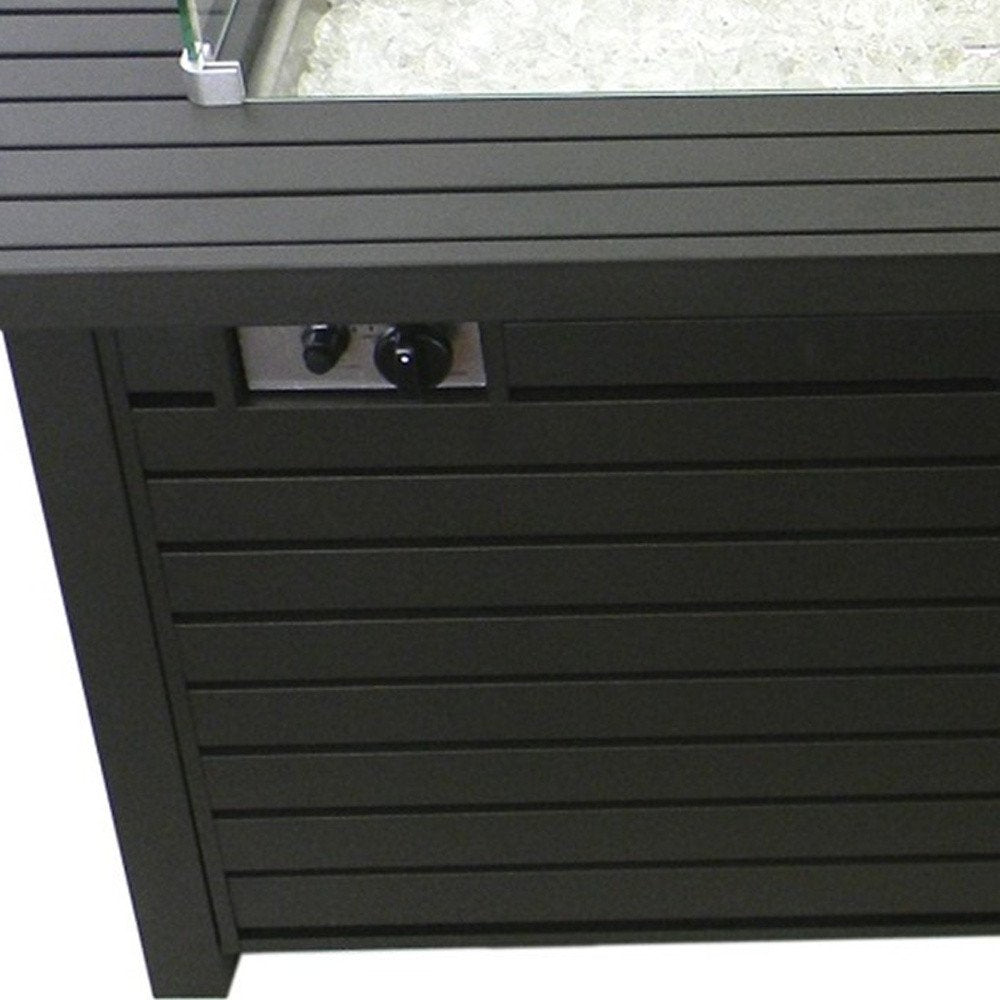 50000 BTU 54" Black And Clear Aluminum Propane Rectangular Fire Pit Table With Cover HomeRoots