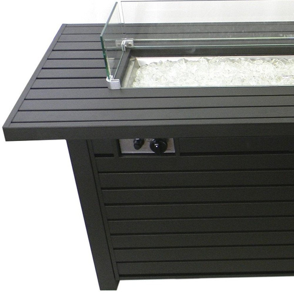 50000 BTU 54" Black And Clear Aluminum Propane Rectangular Fire Pit Table With Cover HomeRoots