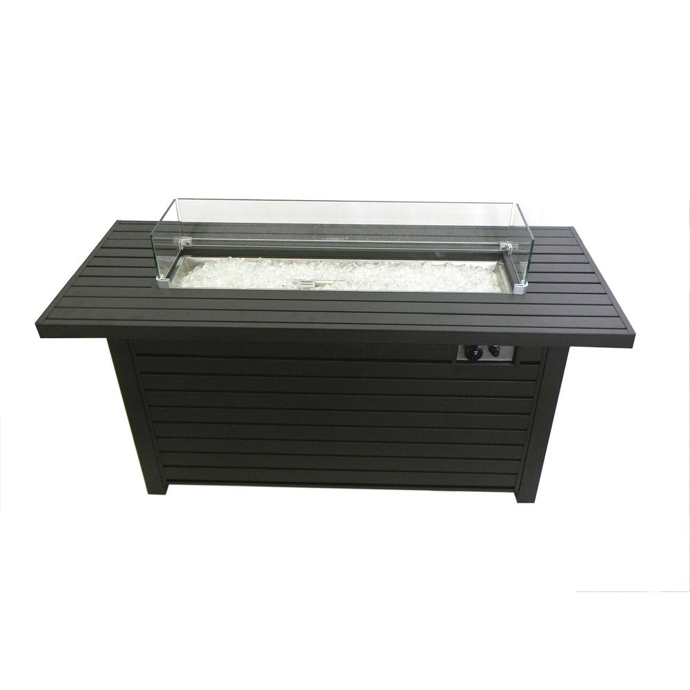50000 BTU 54" Black And Clear Aluminum Propane Rectangular Fire Pit Table With Cover HomeRoots