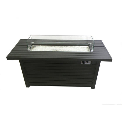 50000 BTU 54" Black And Clear Aluminum Propane Rectangular Fire Pit Table With Cover HomeRoots