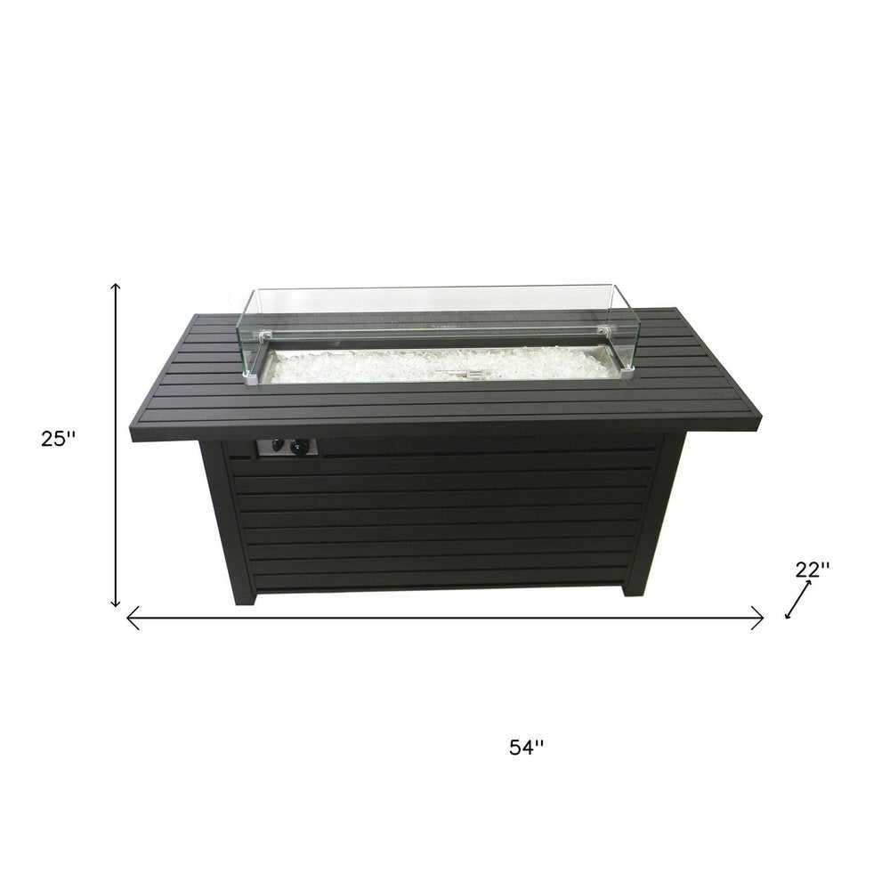 50000 BTU 54" Black And Clear Aluminum Propane Rectangular Fire Pit Table With Cover HomeRoots