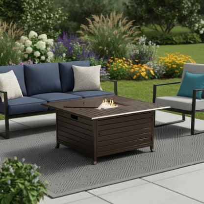 42000 BTU 45" Bronze Aluminum Propane Square Fire Pit Table With Cover HomeRoots