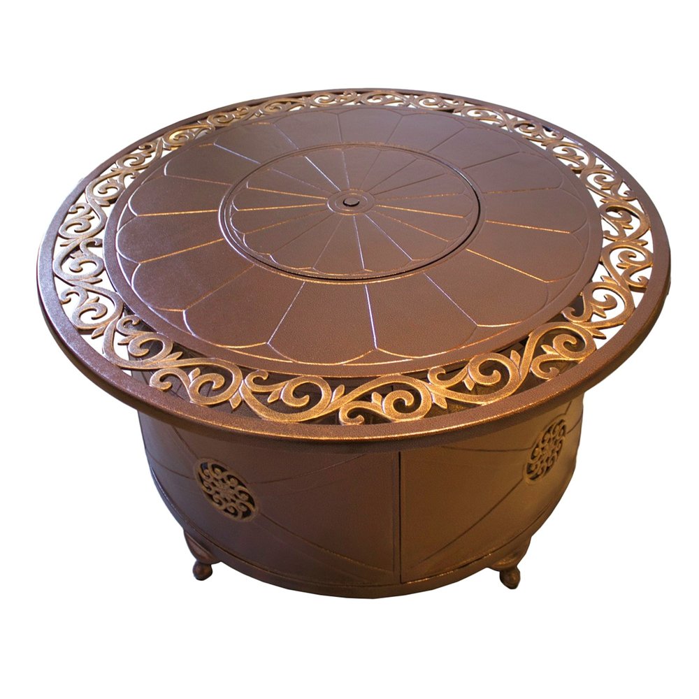 42000 BTU 48" Bronze Aluminum Propane Round Fire Pit Table With Cover HomeRoots