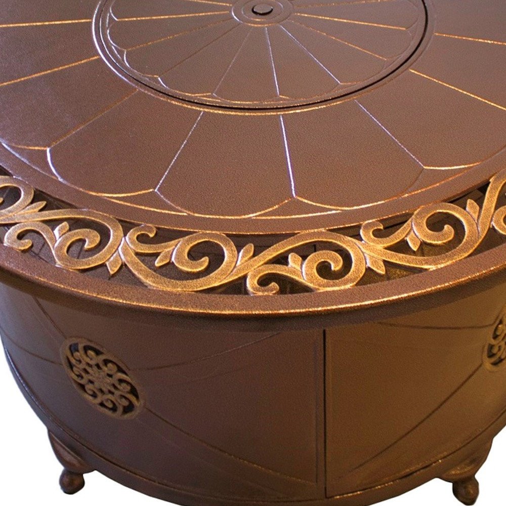 42000 BTU 48" Bronze Aluminum Propane Round Fire Pit Table With Cover HomeRoots