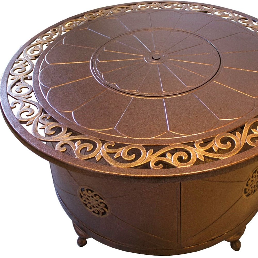 42000 BTU 48" Bronze Aluminum Propane Round Fire Pit Table With Cover HomeRoots