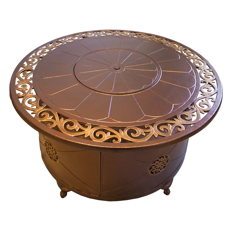42000 BTU 48" Bronze Aluminum Propane Round Fire Pit Table With Cover HomeRoots