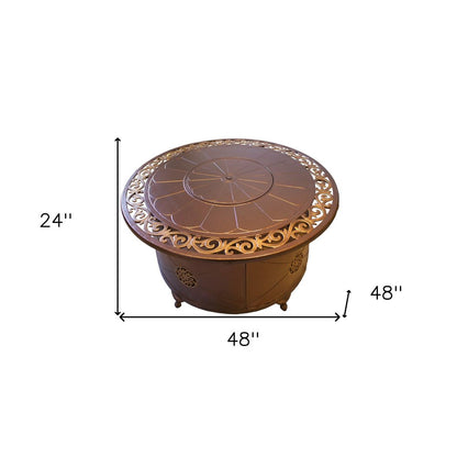 42000 BTU 48" Bronze Aluminum Propane Round Fire pit table With Cover HomeRoots