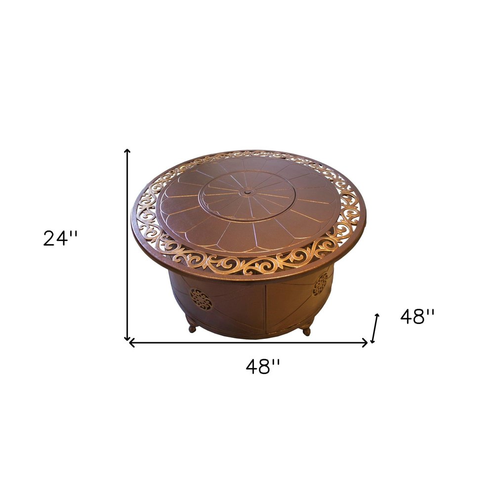 42000 BTU 48" Bronze Aluminum Propane Round Fire Pit Table With Cover HomeRoots