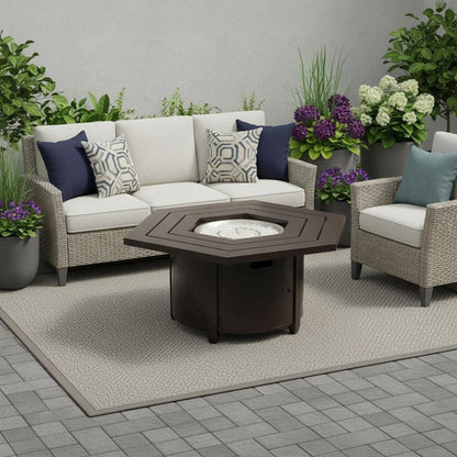40000 BTU 45" Bronze Aluminum Propane Hexagon Fire Pit Table With Cover HomeRoots