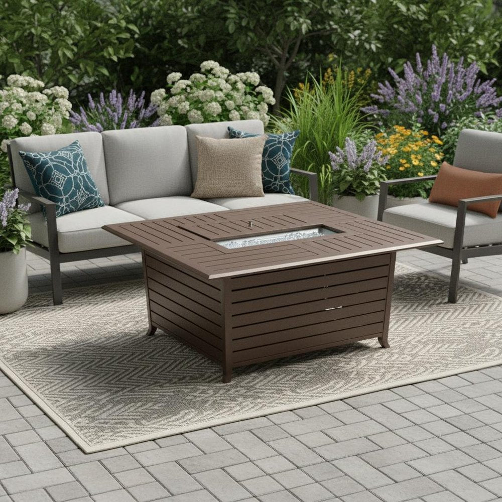 42000 BTU 36" Bronze Aluminum Propane Rectangular Fire Pit Table With Cover HomeRoots
