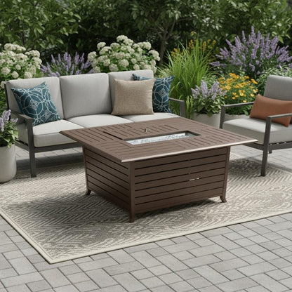 42000 BTU 36" Bronze Aluminum Propane Rectangular Fire Pit Table With Cover HomeRoots