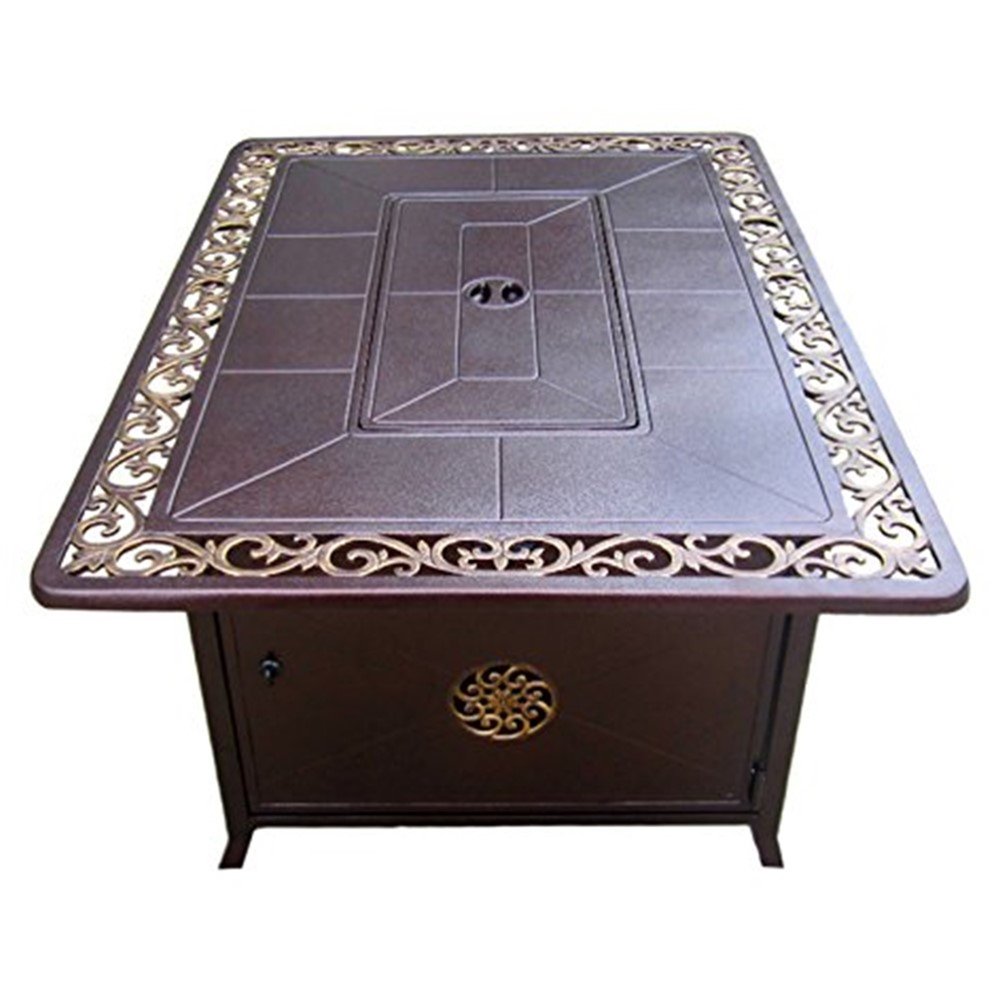 42000 BTU 35" Bronze Aluminum Propane Rectangular Fire Pit Table With Cover HomeRoots