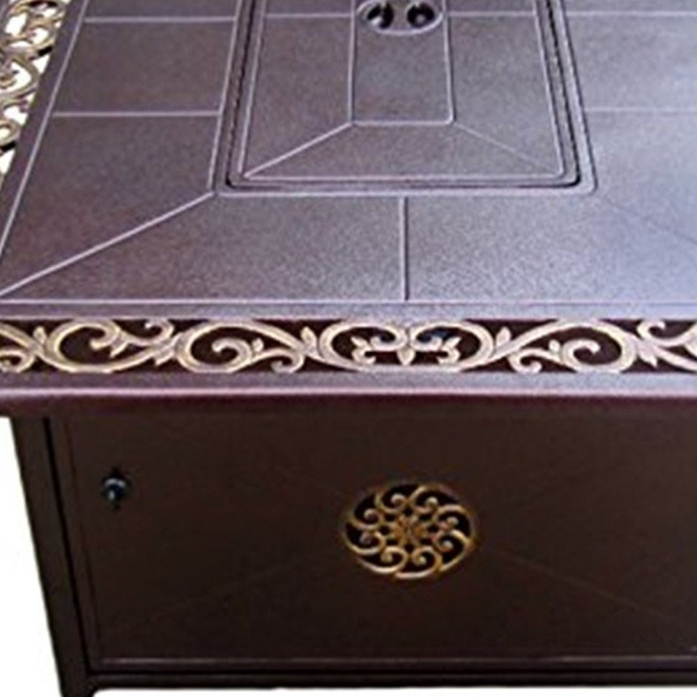 42000 BTU 35" Bronze Aluminum Propane Rectangular Fire Pit Table With Cover HomeRoots