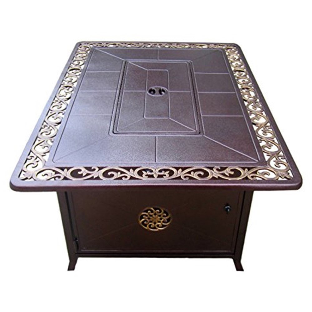 42000 BTU 35" Bronze Aluminum Propane Rectangular Fire Pit Table With Cover HomeRoots