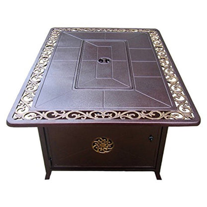 42000 BTU 35" Bronze Aluminum Propane Rectangular Fire Pit Table With Cover HomeRoots